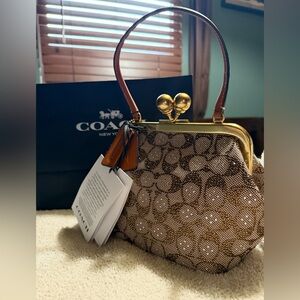 Coach Kisslock Small Crystal Signature Jacquard Frame Bag
